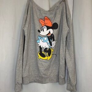 NWOT Disney Minnie Mouse Off the‎ Shoulder Graphic Sweatshirt Comfy  Gray Large
